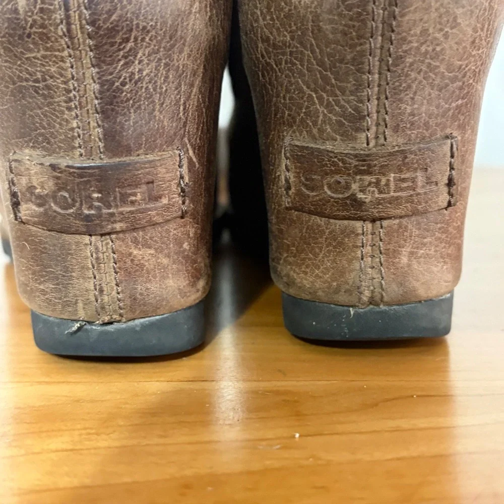 Sorel Joan of Arctic Wedge II Brown Leather Ankle Boots NL2305-256 Womens 7